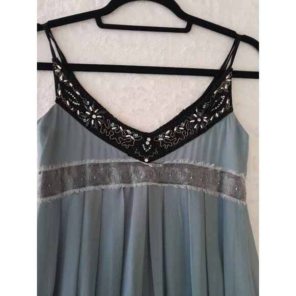 Cache Luxe Embellished Chiffon Silk Dress Baby Doll Fairy Princess Sz 2 Seafoam - Picture 2 of 16